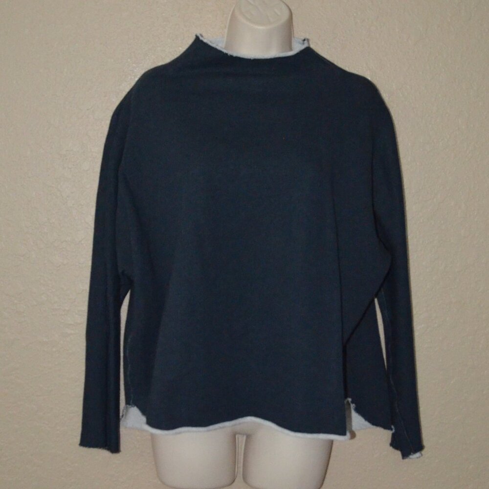 $218 Sz XS Frank & Eileen Navy Triple Fleece Anna Long Sleeve Capelet Sweatshirt